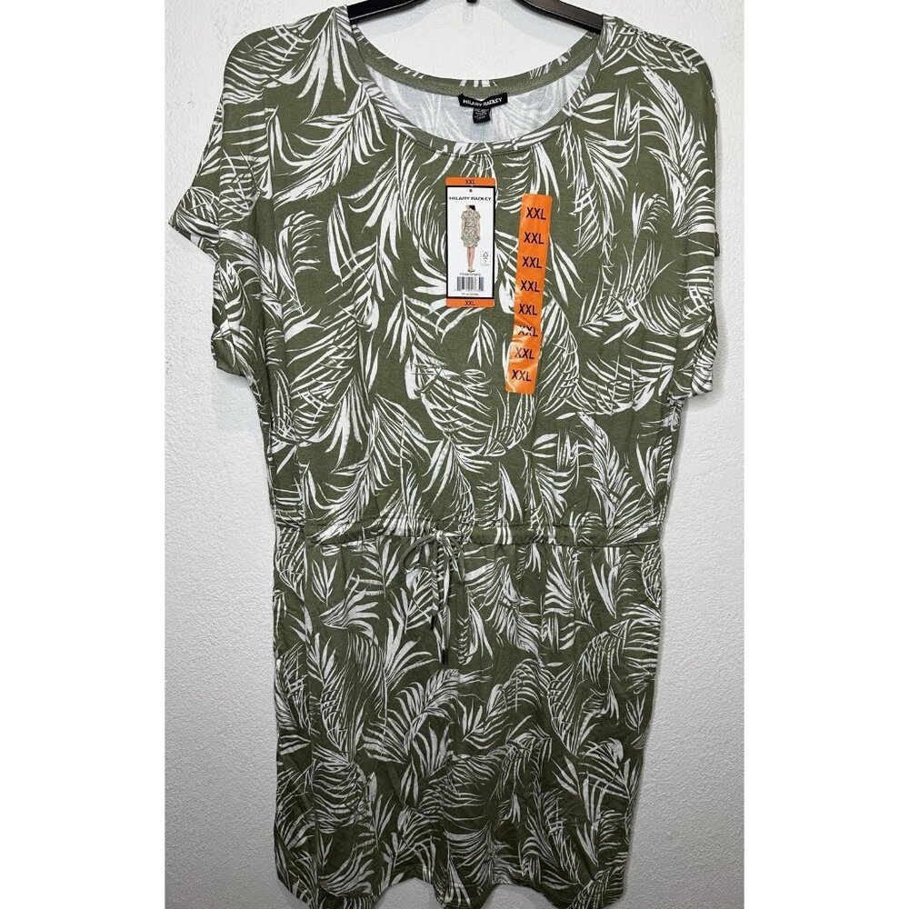 Hillary Radley Tropical Green Cinch Waist Short Sleeve Dress Size XXL